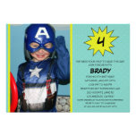 Aqua Save the Day Superhero Photo Birthday Party Custom Announcement