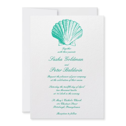 Aqua Sea Shells Wedding Invitation invitation