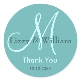 Aqua Sea Thank You Wedding Monogram Sticker sticker