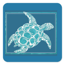 Aqua Sea Turtle Square Sticker