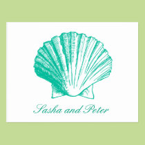 Aqua Shell Beach Wedding RSVP Postcard postcards
