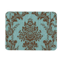 Aqua Sienna Damask Rectangle Magnet
