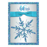 Aqua, Silver, Blue Snowflake Birthday Invitation