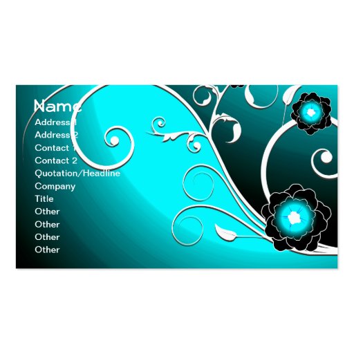 Aqua Silver Floral Vector Business Card (front side)