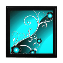 Aqua Silver Floral Vector Jewelry Boxes