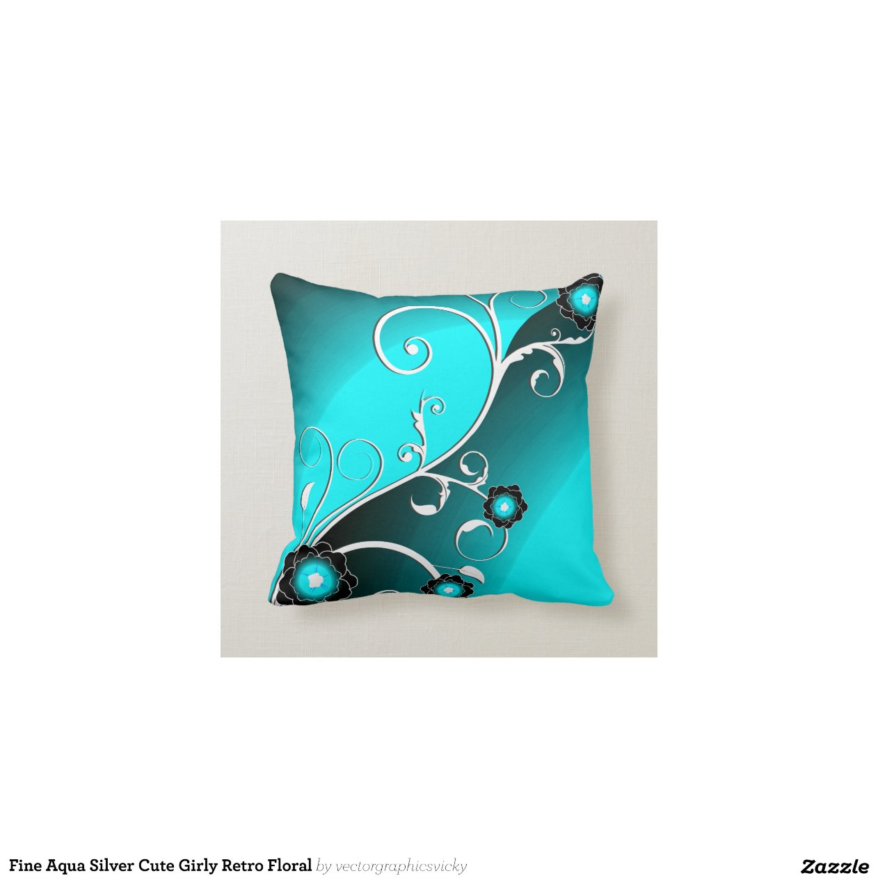 Aqua Silver Floral Vector Pattern Throw Pillows Zazzle