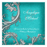 Aqua silver floral wedding engagement custom announcements
