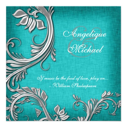 Aqua silver floral wedding engagement custom announcements