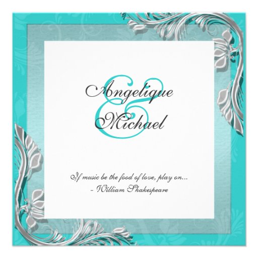 Aqua silver wedding anniversary engagement personalized invitations