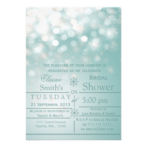 aqua snowflakes Winter Bridal shower Invite
