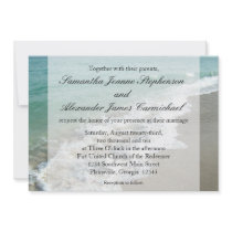 Aqua Surf Crashing Water Beach Destination Wedding Custom Announcements