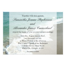 Aqua Surf Crashing Water Beach Destination Wedding Custom Announcements