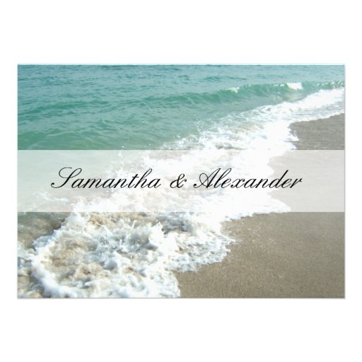 Aqua Surf Crashing Water Beach Destination Wedding Custom Announcements