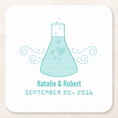 Aqua Sweet Chemistry Wedding Paper Coasters