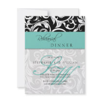 Aqua Swirl Monogram Rehearsal Dinner Card Personalized Announcement