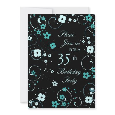 Aqua Swirls 35th Birthday Party Invitation Card by DreamingMindCards