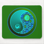 Aqua Swirls Yin Yang Mouse Pad
