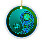 Aqua Swirls Yin Yang Ornament