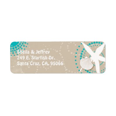 Aqua Tan White Beach Wedding Label