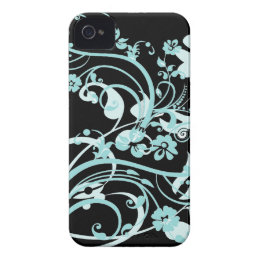 Aqua Teal and Black Floral Swirls Gifts for Girls iPhone 4 Case-Mate Case
