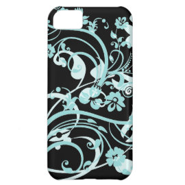 Aqua Teal and Black Floral Swirls Gifts for Girls iPhone 5C Case