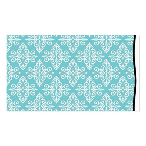 Aqua Teal and White Damask Business Card Templates (back side)
