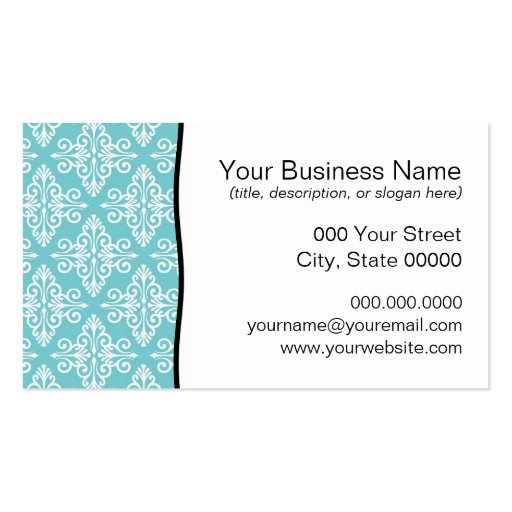 Aqua Teal and White Damask Business Card Templates (front side)