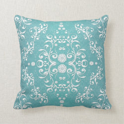 Aqua Teal and White Floral Damask Pillows