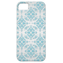 Aqua Teal Blue and Silver Damask iPhone 5 Cases