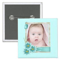 Aqua Teal Daisy Baby Girl Personalized Photogift Pins