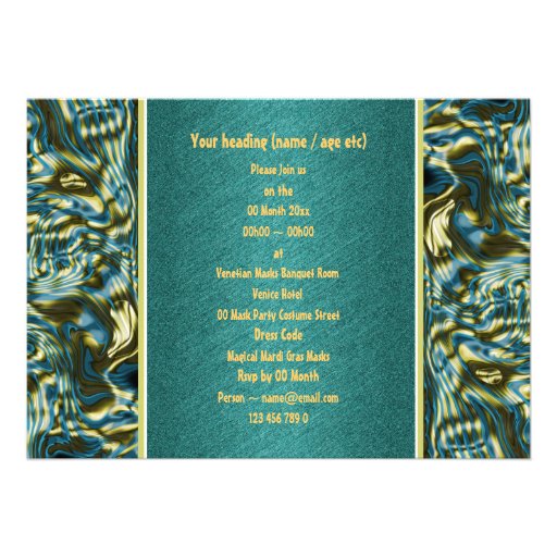 Aqua teal gold formal party announcements