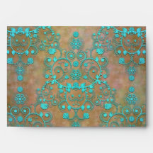 Aqua Teal over Brown Vintage Damask Design Envelopes