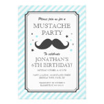 Aqua teal stripe mustache bash kids birthday party custom announcements