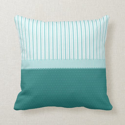 Aqua Teal Turquoise Blue Stripes Polka Dots Throw Pillow Zazzle