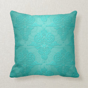 Aqua Teal Vintage Grunge Damask Pattern Throw Pillows