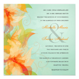 Aqua Tropical Floral Wedding Invitations