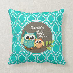Aqua Turquoise Retro Owls Baby Shower Pillows