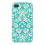 Aqua Turquoise Teal damask pattern iphone cases