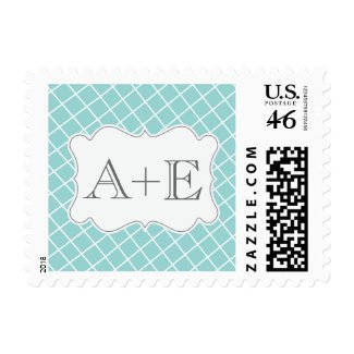 Aqua Turquoise Vintage Wedding Monogram Postage