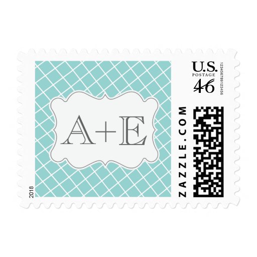Aqua Turquoise Vintage Wedding Monogram Postage