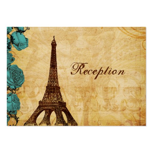 aqua vintage eiffel tower Paris Reception cards Business Card Template (front side)