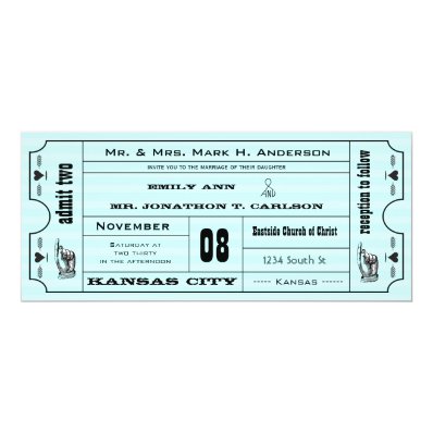 Aqua Vintage Modern Typography Ticket Wedding Card