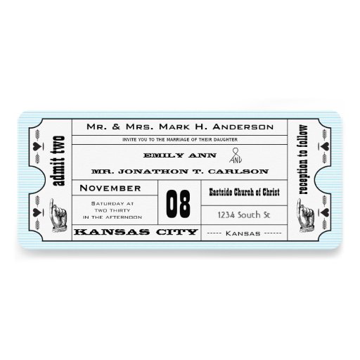 Aqua Vintage Modern Typography Ticket Wedding Personalized Invite (front side)