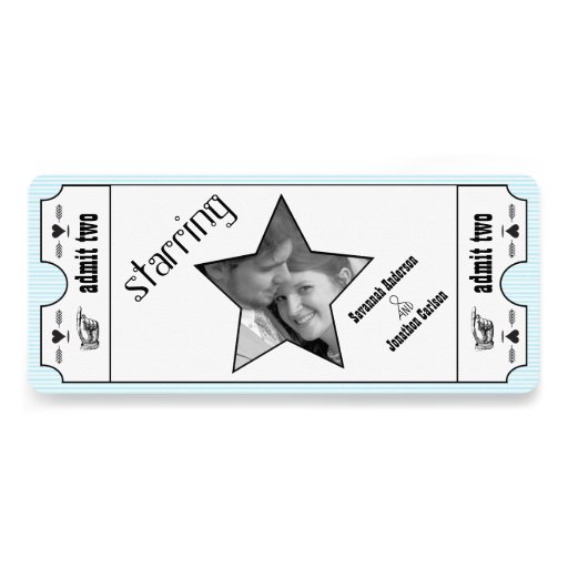Aqua Vintage Modern Typography Ticket Wedding Personalized Invite