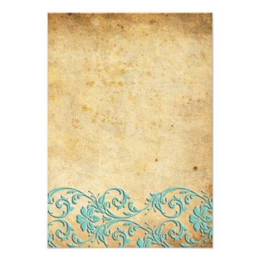 Aqua Vintage Swirl Damask Wedding Reception Card Announcements