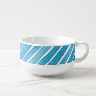 Aqua Watercolor Stripes Soup Bowl With Handle