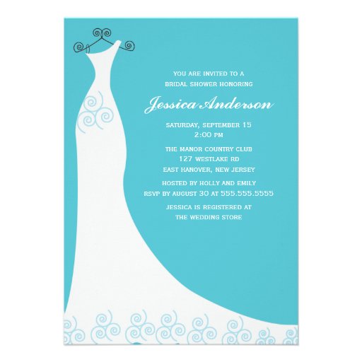 Aqua Wedding Gown Bridal Shower Personalized Invitation