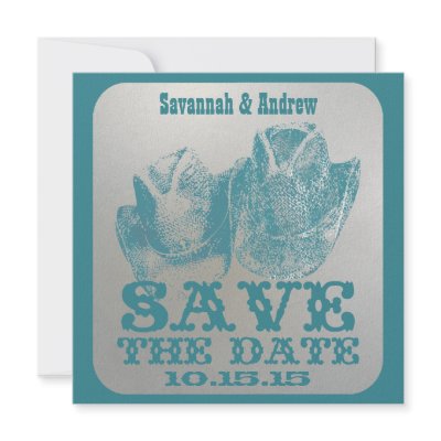 Aqua Western Cowboy Cowgirl Wedding Save the Date Invites by samack
