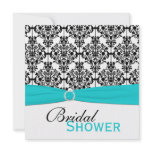 Aqua, White, and Black Damask Bridal Shower Invite