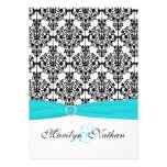 Aqua, White and Black Damask II Wedding Invitation